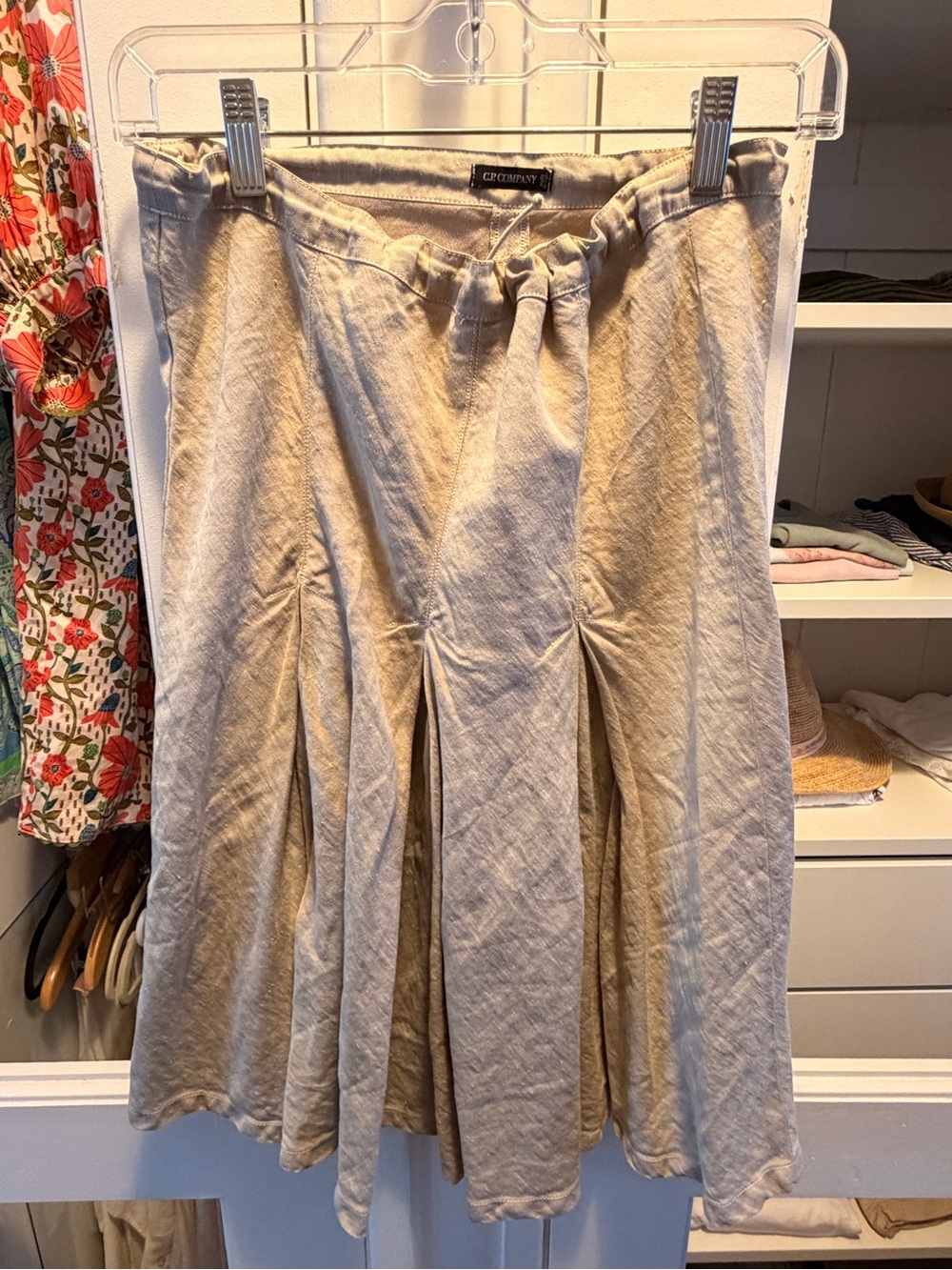 C.P. Company Khaki Pleated Midi Skirt